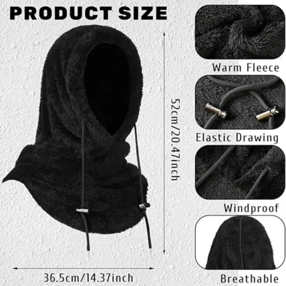 Winter Fleece Balaclava Ski Mask & Glove Set Windproof Sherpa Hood Scarf